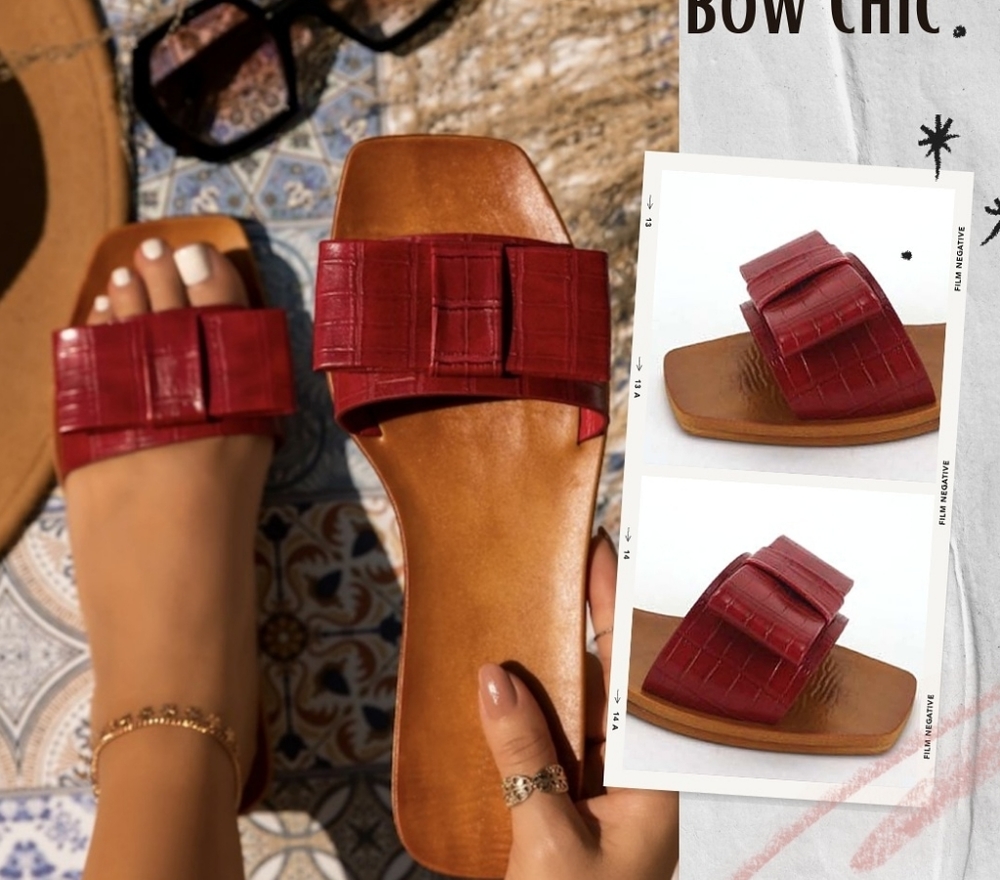 Bamboo red croc bow chic sandals